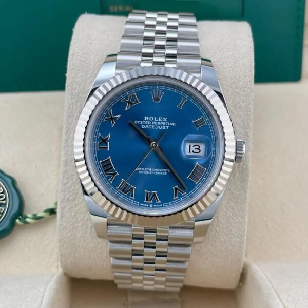 2022 Rolex Datejust 41 Steel / Fluted / Azzurro Blue / Roman / Jubilee - Image 2