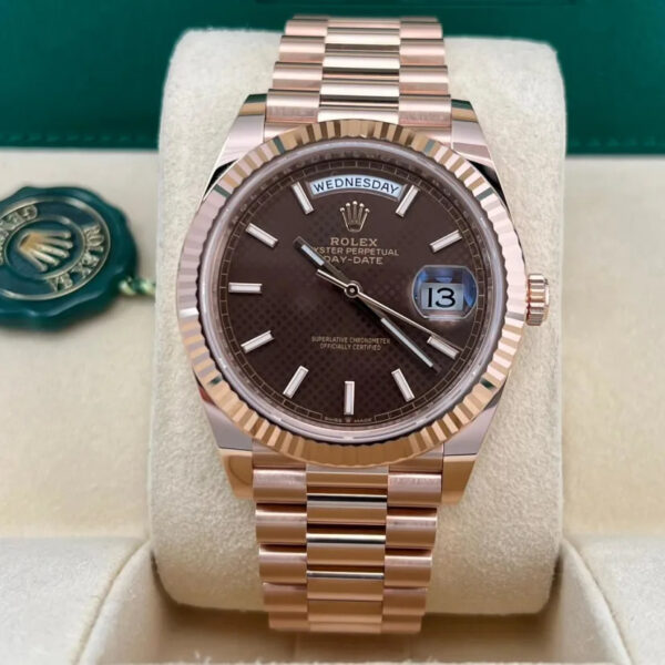 2022 Rolex Day-Date 40 Rose Gold / Fluted / Chocolate Diagonal - Image 2