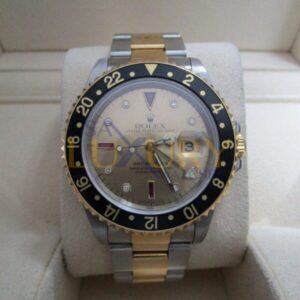 Rolex 16713 GMT II Yellow Gold Steel Serti Diamond Ruby Watch