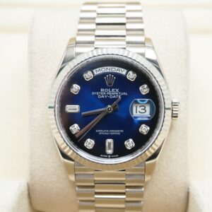 Rolex Day-Date Blue Ombre Diamond Dial Fluted Bezel 36mm 128239